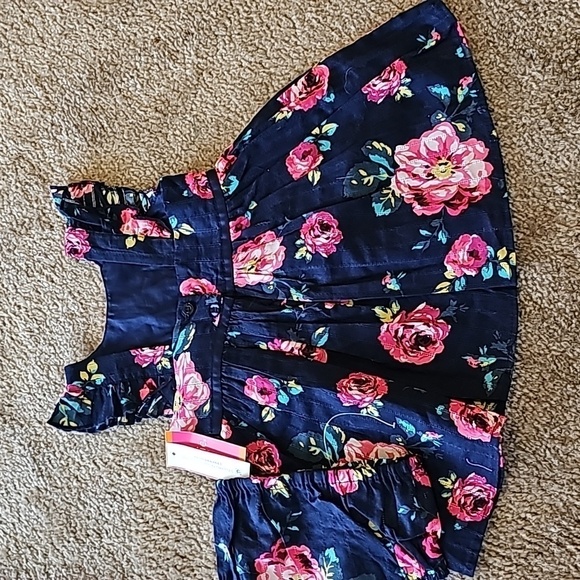 Zunie Girl Navy Floral Knee Length Pleated Dress - Picture 5 of 6